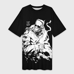 Футболка женская длинная Скелет с кружкой, цвет: 3D-принт