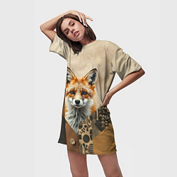 Футболка женская длинная Удивительный рыжий лисёнок, цвет: 3D-принт — фото 2