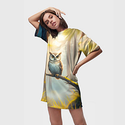 Футболка женская длинная Сова в мрачном лесу, цвет: 3D-принт — фото 2