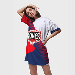 Футболка женская длинная Bones лого на красной краске, цвет: 3D-принт — фото 2