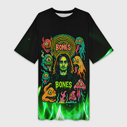 Футболка женская длинная Bones психоделика, цвет: 3D-принт