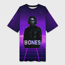 Футболка женская длинная Bones retrowave, цвет: 3D-принт