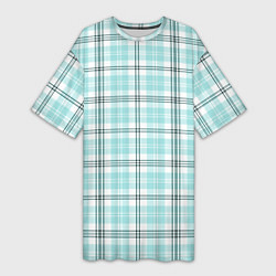 Футболка женская длинная Checkered light blue, цвет: 3D-принт
