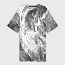 Женская длинная футболка Абстракция - grey and white swirls
