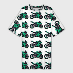 Футболка женская длинная Motorcycle turquoise, цвет: 3D-принт