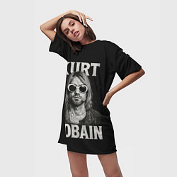 Футболка женская длинная Курт Кобейн - гранж-арт, цвет: 3D-принт — фото 2