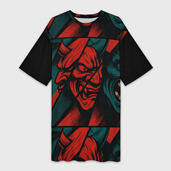 Женская длинная футболка Демоны Oni - нейроарт