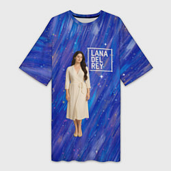 Женская длинная футболка Lana Del Rey в белом классическом платье на синем