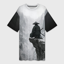 Футболка женская длинная Ghost of Tsushima самурай - зимнее ущелье, цвет: 3D-принт