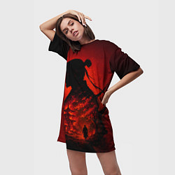 Футболка женская длинная Ghost of Tsushima - двойная экспозиция самурая, цвет: 3D-принт — фото 2