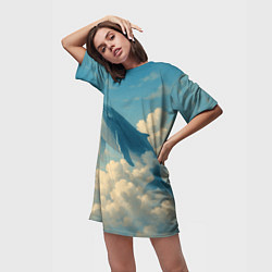 Футболка женская длинная Кит в облаках, цвет: 3D-принт — фото 2