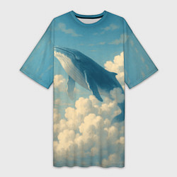 Футболка женская длинная Кит в облаках, цвет: 3D-принт