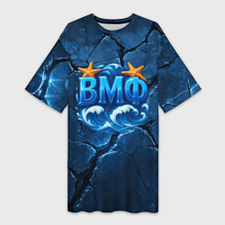 Футболка женская длинная ВМФ значок с волнами, цвет: 3D-принт