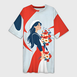 Футболка женская длинная Морячка встречает своего, цвет: 3D-принт