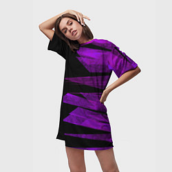 Футболка женская длинная Color purple black stripes, цвет: 3D-принт — фото 2