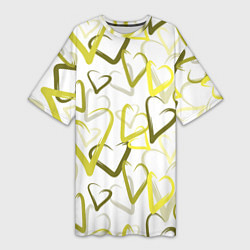 Футболка женская длинная Зеленые сердца, цвет: 3D-принт