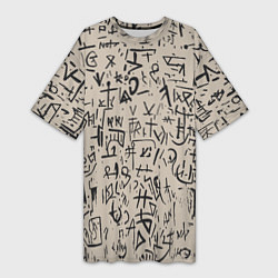 Футболка женская длинная Иероглифы маори, цвет: 3D-принт