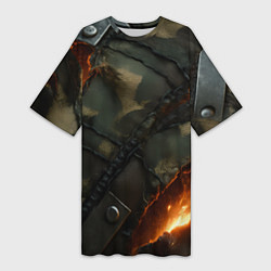 Футболка женская длинная Разорванный камуфляж с огнем, цвет: 3D-принт