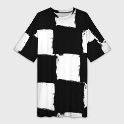 Футболка женская длинная Черные квадраты в виде шахматной доски, цвет: 3D-принт