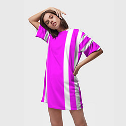 Футболка женская длинная Color white pink stripes, цвет: 3D-принт — фото 2