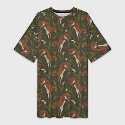 Футболка женская длинная Лисы в подснежниках, цвет: 3D-принт