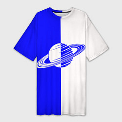 Футболка женская длинная Сатурн сине-белый, цвет: 3D-принт