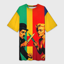 Футболка женская длинная Чарли Чаплин против Мэрилин Монро поп-арт, цвет: 3D-принт