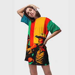 Футболка женская длинная Ковбой против индейца поп-арт, цвет: 3D-принт — фото 2