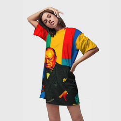 Футболка женская длинная Уинстон Черчилль поп-арт, цвет: 3D-принт — фото 2