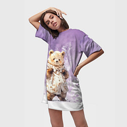 Футболка женская длинная Умилительный мишка, цвет: 3D-принт — фото 2