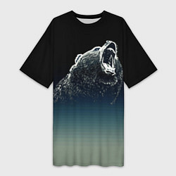 Футболка женская длинная Бурый в гневе - градиент, цвет: 3D-принт