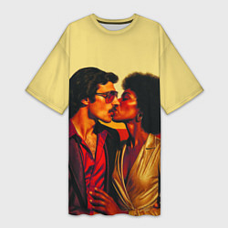 Футболка женская длинная Диско поцелуй поп-арт 1970-е, цвет: 3D-принт