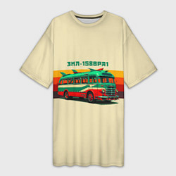 Футболка женская длинная Ретро автобус ЗИЛ поп-арт, цвет: 3D-принт