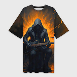Футболка женская длинная Гитарист играющий в пламени, цвет: 3D-принт