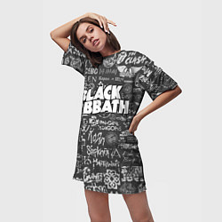 Футболка женская длинная Black Sabbath pattern, цвет: 3D-принт — фото 2
