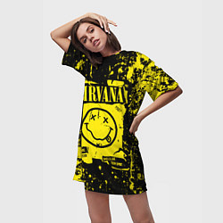 Футболка женская длинная Nirvana smile 1987, цвет: 3D-принт — фото 2