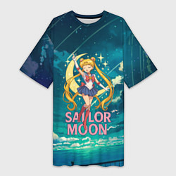 Футболка женская длинная Sailor Moon на фоне неба, цвет: 3D-принт
