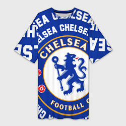 Футболка женская длинная Челси надписи по кругу и логотип, цвет: 3D-принт