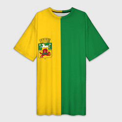 Женская длинная футболка Новокузнецк, зелёно-жёлтый, герб и надпись на спин