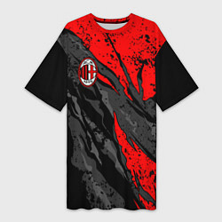 Футболка женская длинная Фк Милан - черный и красный, цвет: 3D-принт