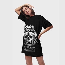 Футболка женская длинная Черный клевер череп, цвет: 3D-принт — фото 2