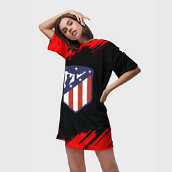 Футболка женская длинная Атлетико Мадрид красные краски, цвет: 3D-принт — фото 2