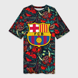 Футболка женская длинная Barcelona japan tatoo, цвет: 3D-принт