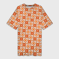 Футболка женская длинная Оранжевая цветочно-геометрическая текстура, цвет: 3D-принт