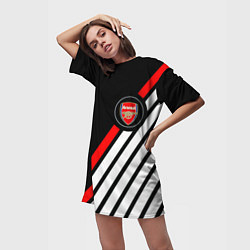 Футболка женская длинная Арсенал геометрия полосы, цвет: 3D-принт — фото 2