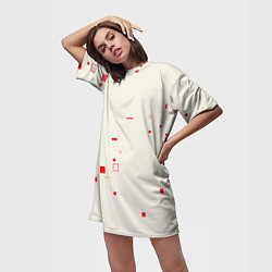 Футболка женская длинная Color white red shapes, цвет: 3D-принт — фото 2