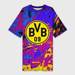 Футболка женская длинная Borussia абстрактные краски, цвет: 3D-принт