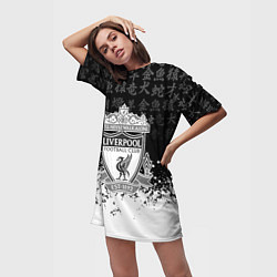 Футболка женская длинная Liverpool японские символы краски, цвет: 3D-принт — фото 2