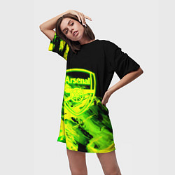 Футболка женская длинная Арсенал кислотные краски, цвет: 3D-принт — фото 2