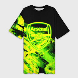 Футболка женская длинная Арсенал кислотные краски, цвет: 3D-принт